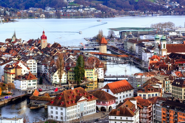 Old Town of Lucerne with Chapel Bridge & Water tower, Zurich